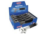 A Faithfull adjustable spanner with a smooth-jaw jaw opening controlled by a worm-gear wheel, suitable for a range of nut sizes.