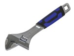A Faithfull adjustable spanner with a smooth-jaw jaw opening controlled by a worm-gear wheel, suitable for a range of nut sizes.