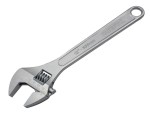 A Faithfull adjustable spanner with a smooth-jaw jaw opening controlled by a worm-gear wheel, suitable for a range of nut sizes.
