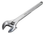 A Faithfull adjustable spanner with a smooth-jaw jaw opening controlled by a worm-gear wheel, suitable for a range of nut sizes.