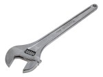 A Faithfull adjustable spanner with a smooth-jaw jaw opening controlled by a worm-gear wheel, suitable for a range of nut sizes.