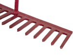 A Faithfull garden rake with multiple hardened steel tines and a long wooden handle, for levelling soil and clearing debris.