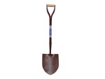 A Faithfull short-handled rounded-bladed spade with a steel blade and a wooden or fibreglass shaft, for general digging work.