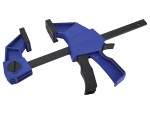 A Faithfull sash clamp with a long steel bar, a fixed jaw, and a sliding adjustable tail stop, for clamping wide assemblies during gluing.