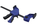 A Faithfull sash clamp with a long steel bar, a fixed jaw, and a sliding adjustable tail stop, for clamping wide assemblies during gluing.