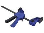 A Faithfull sash clamp with a long steel bar, a fixed jaw, and a sliding adjustable tail stop, for clamping wide assemblies during gluing.