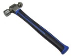 A ball pein hammer with a flat striking face and a hemispherical pein, used in metalworking for riveting and shaping.