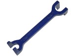 A Faithfull basin wrench with a swivelling jaw on a long telescopic shaft, for tightening and removing tap back-nuts in confined under-sink spaces.