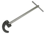 A Faithfull basin wrench with a swivelling jaw on a long telescopic shaft, for tightening and removing tap back-nuts in confined under-sink spaces.