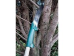 A pruning saw with a curved, hardened blade and an ergonomic handle, for cutting green timber, branches, and shrubs.