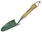 A Faithfull trowel with a polished steel blade and an ergonomic handle, for applying and finishing mortar, plaster, and adhesive.