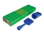A marking tool with a hardened scribing tip or pencil lead, used for accurately marking cut lines on timber, metal, and masonry.