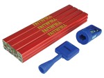 A marking tool with a hardened scribing tip or pencil lead, used for accurately marking cut lines on timber, metal, and masonry.
