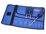 A hardened steel chisel with a bevelled cutting edge and a square-section body, for cutting stone, brick, or timber.