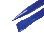 A hardened steel chisel with a bevelled cutting edge and a square-section body, for cutting stone, brick, or timber.