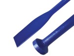 A hardened steel chisel with a bevelled cutting edge and a square-section body, for cutting stone, brick, or timber.