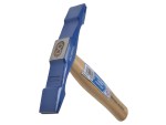 A hammer with a steel head and a wooden handle, for general fastening and construction use.