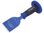A hardened steel 57mm bolster chisel with a wide flat blade, used for cutting masonry, tiles, and breaking out concrete.