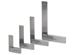 Four steel engineers try squares of varying sizes, each with a flat base and a perpendicular ruler, are displayed in a row on a white background. The brand name Faithfull is visible on each tool.