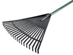 A Faithfull garden rake with multiple hardened steel tines and a long wooden handle, for levelling soil and clearing debris.