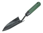 A Faithfull trowel with a polished steel blade and an ergonomic handle, for applying and finishing mortar, plaster, and adhesive.