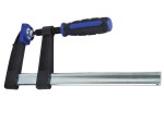 A Faithfull sash clamp with a long steel bar, a fixed jaw, and a sliding adjustable tail stop, for clamping wide assemblies during gluing.