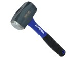 A club hammer with a double-faced steel head and a short fibreglass handle, used for driving bolsters, chisels, and masonry stakes.