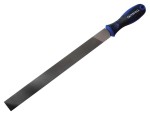 A Faithfull second-cut needle file with a hardened steel abrasive surface and a turned wooden or synthetic handle, for shaping and deburring metal.