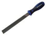 A Faithfull second-cut needle file with a hardened steel abrasive surface and a turned wooden or synthetic handle, for shaping and deburring metal.
