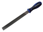 A Faithfull second-cut needle file with a hardened steel abrasive surface and a turned wooden or synthetic handle, for shaping and deburring metal.