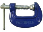 A Faithfull clamp with an adjustable jaw and a screw-tightening mechanism, for holding workpieces in position during cutting, drilling, or bonding.