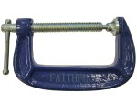 A Faithfull clamp with an adjustable jaw and a screw-tightening mechanism, for holding workpieces in position during cutting, drilling, or bonding.
