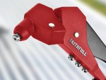 An aluminium dome-head blind rivet with a steel mandrel, used for joining sheet materials where access is only available from one side.