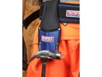 A hammer with a steel head and a steel-handled handle, for general fastening and construction use.