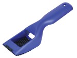A Faithfull needle file with a hardened steel abrasive surface and a turned wooden or synthetic handle, for shaping and deburring metal.