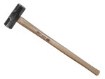 A 3.18kg sledgehammer with a heavy steel head and a long wooden handle, for heavy demolition, driving stakes, and breaking up masonry.