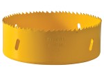 A bi-metal 133mm hole saw with hardened teeth and a centre drill-bit pilot, for cutting large-diameter holes in timber, metal, and plastic.