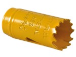A bi-metal 24mm hole saw with hardened teeth and a centre drill-bit pilot, for cutting large-diameter holes in timber, metal, and plastic.
