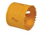 A bi-metal 51mm hole saw with hardened teeth and a centre drill-bit pilot, for cutting large-diameter holes in timber, metal, and plastic.