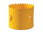 A bi-metal 52mm hole saw with hardened teeth and a centre drill-bit pilot, for cutting large-diameter holes in timber, metal, and plastic.