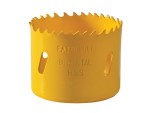 A bi-metal 60mm hole saw with hardened teeth and a centre drill-bit pilot, for cutting large-diameter holes in timber, metal, and plastic.