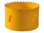 A bi-metal 67mm hole saw with hardened teeth and a centre drill-bit pilot, for cutting large-diameter holes in timber, metal, and plastic.