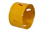 A bi-metal 67mm hole saw with hardened teeth and a centre drill-bit pilot, for cutting large-diameter holes in timber, metal, and plastic.