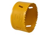 A bi-metal 79mm hole saw with hardened teeth and a centre drill-bit pilot, for cutting large-diameter holes in timber, metal, and plastic.