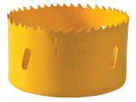 A bi-metal 89mm hole saw with hardened teeth and a centre drill-bit pilot, for cutting large-diameter holes in timber, metal, and plastic.