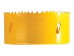 A bi-metal 95mm hole saw with hardened teeth and a centre drill-bit pilot, for cutting large-diameter holes in timber, metal, and plastic.