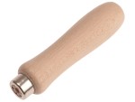 A Faithfull needle file with a hardened steel abrasive surface and a turned wooden or synthetic handle, for shaping and deburring metal.