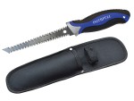 A saw with a hardened blade and a comfortable handle, for cutting timber, metal, or masonry.