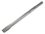 A hardened steel chisel with a bevelled cutting edge and a square-section body, for cutting stone, brick, or timber.