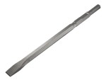 A hardened steel chisel with a bevelled cutting edge and a square-section body, for cutting stone, brick, or timber.